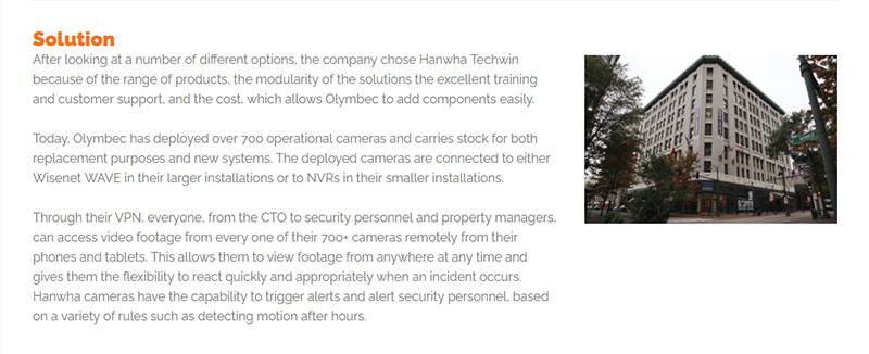 Olymbec Chooses Hanwha to Secure its Properties and Improve Rentability